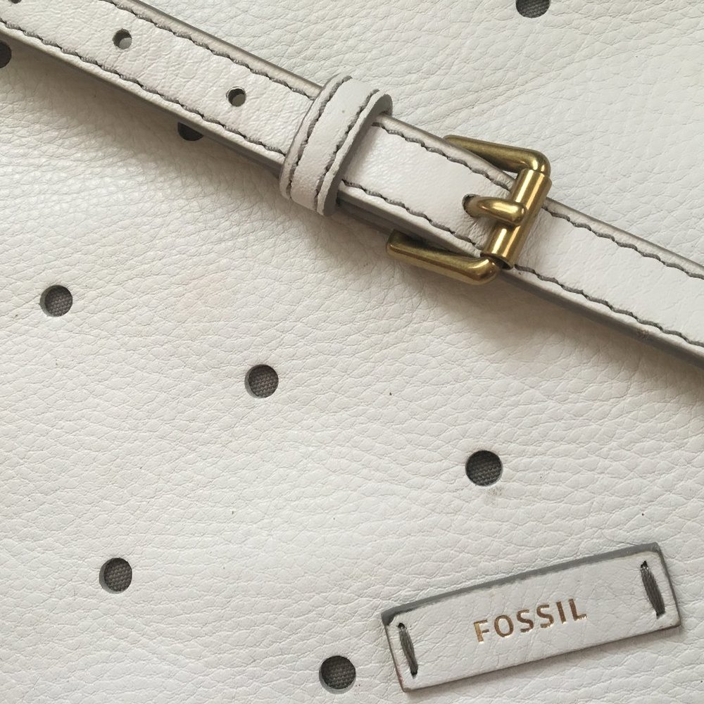 Fossil white leather polka dot purse